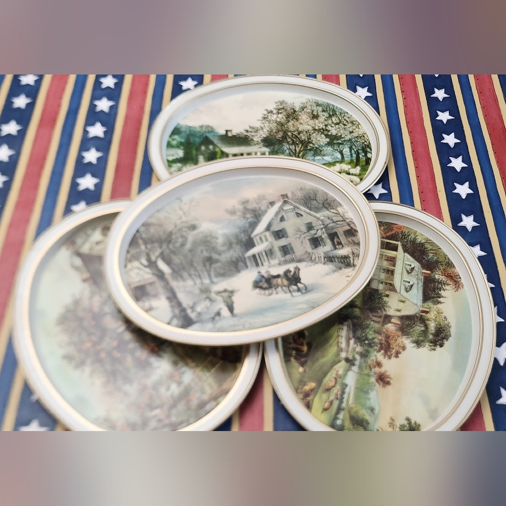 Set of Vintage Oval Framed Art Prints